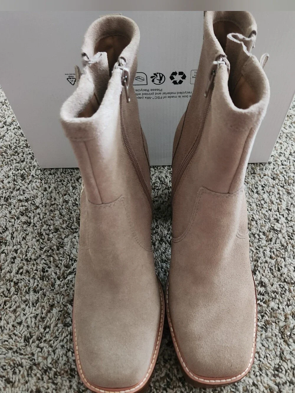 Steve Madden Summit Taupe Suede Platform Block Brown Heel Bootie Boot NEW